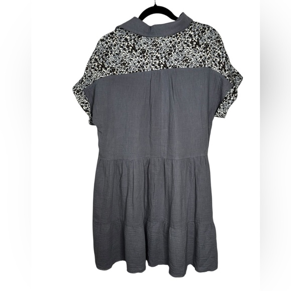 NEW Umgee Women's Ruffle Tiered Mini Dress Blue with Leopard Collar/Sleeves - Picture 7 of 11